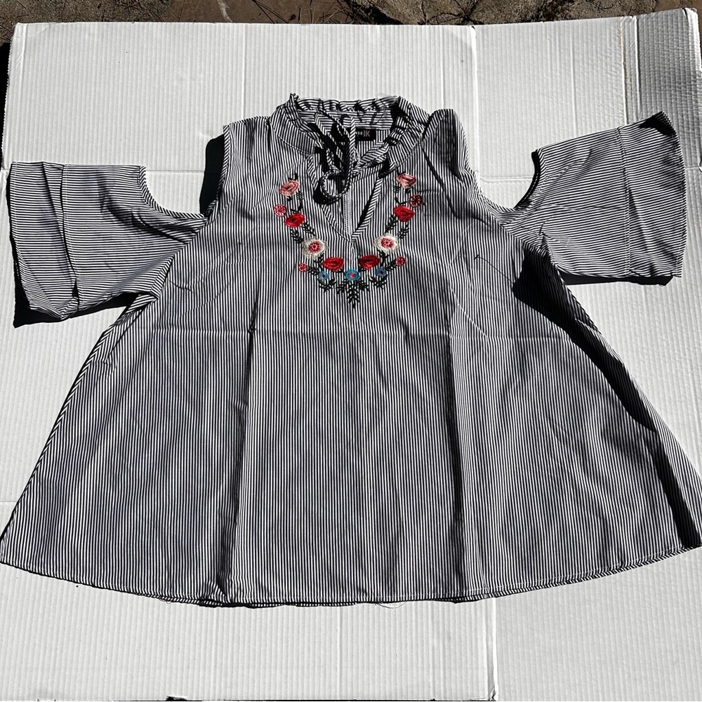 Striped Black and White Women's Top with Floral Embroidery. NWT Bundle of 3.